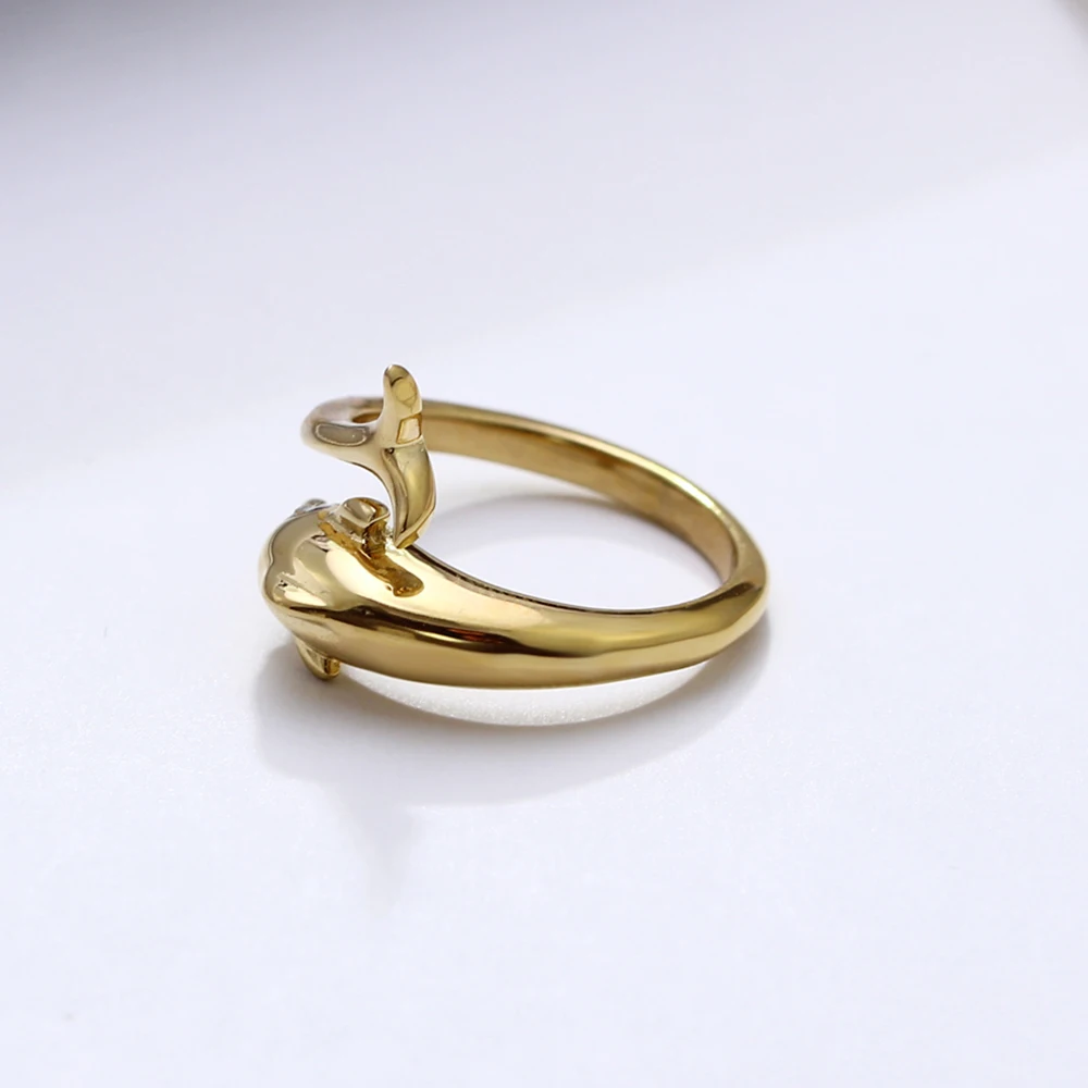 Cute dolphin ring 316L Stainless steel Jewelry Birthday Gift for Girl Gold color Lovely Rings Female OL Jewellery