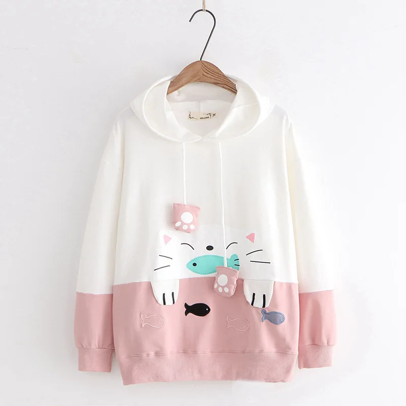 

Teenagers Loose Hoodie preppy style 2019 new japan women cotton fashion long sleeve printed pullover