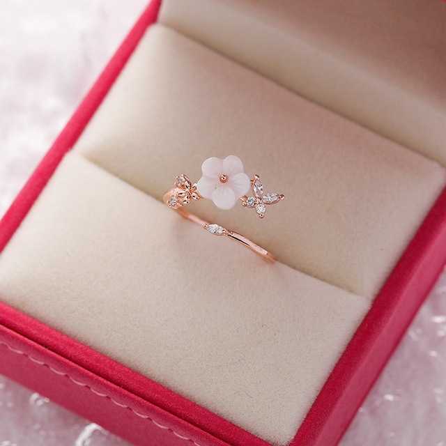 New Gorgeous Geometric Flower Hollow Butterfly Bowknot Full Zircon Opening Finger Ring For Women Charm Beach Party Jewelry