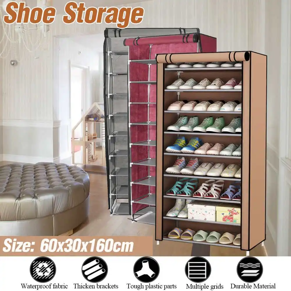 

High Quality Cloth Fabric Storage Shoes Rack 10 Layer Combination Shoe Cabinet Folding Dust-proof Shoe Shelf DIY Furniture