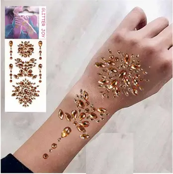 

HTJ01 1 Pc Resin Henna Tattoo Hand Jewelry Sticker Festival Party Rave Body Gems Rhinestone Sticker