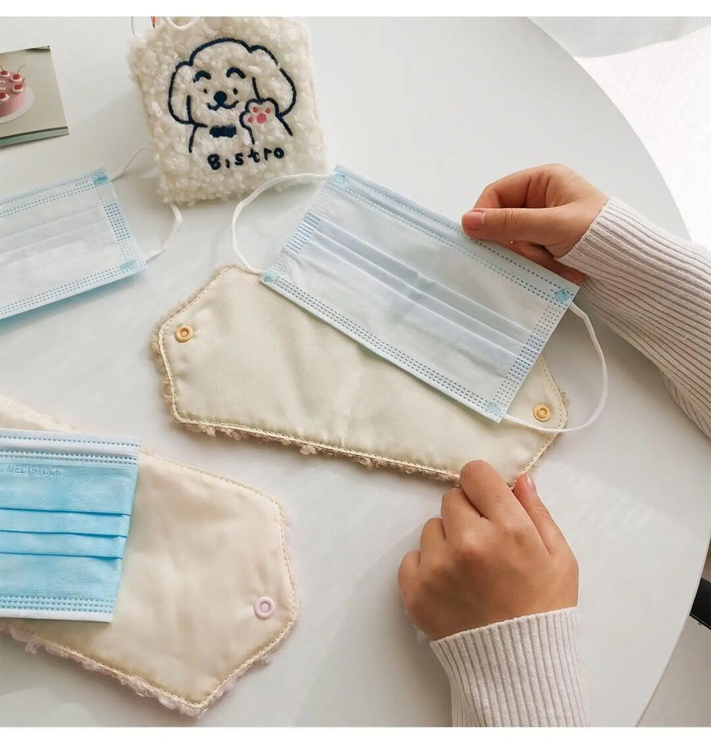 Cute Plush Mask Storage Embroidery Folder Portable Folding Mask Storage Pockets Korea Rabbit Coin Purse Kawaii Flannel Soft Case