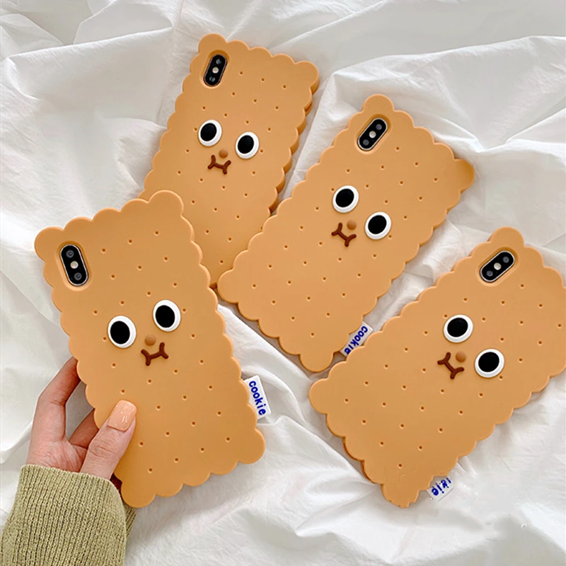 

Cute Cookies Biscuit Shape Phone Cases For iPhone 7 Case 6 6s 8 Plus XS MAX XR XS X Soft Silicon 3D Funny Biscuit Back Bag Cover