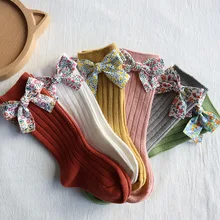 Chaussettes en coton doux avec nœud pour nouveau né, fille, princesse, hauteur du genou, printemps été
