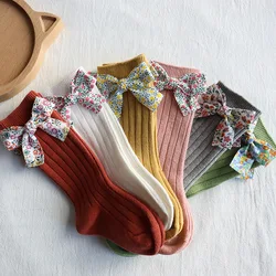 Chaussettes en coton doux avec nœud pour nouveau né, fille, princesse, hauteur du genou, printemps été 