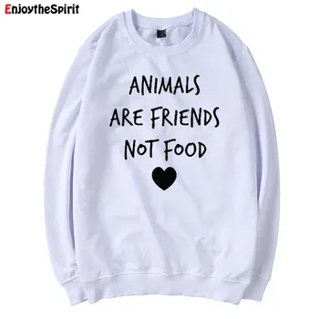 

Enjoythespirit Animals Are Friends Not Food Sweatshirt Women Black Leisure Vegan Clothes Solid Streetwear Women Hoodies