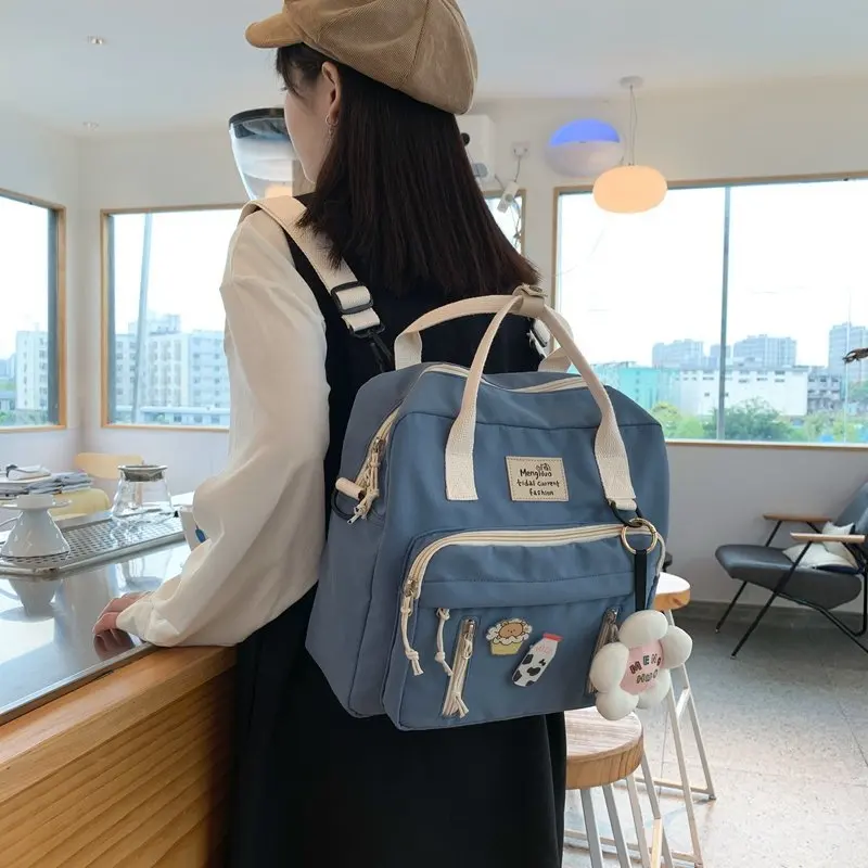 Japanese Multifunctional Backpack Teenage Girl Ring buckle Portable Travel Bag Female Small Schoolbag Badge Women Backpacks 6862