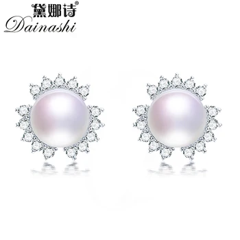 

Dainashi 925 Sterling Silver Zircon Cornflower Stud Earrings for Women 100% Genuine Freshwater Pearl Earrings Fine Jewelry