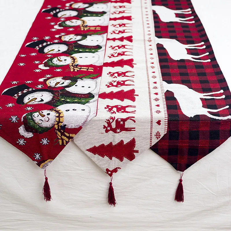 

180cm Linen Christmas Elk Snowman Table Runner Merry Christmas Decorations For Home 2019 Xmas Ornaments New Year 2020 Navidad