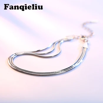 

Fanqieliu 3pcs Snake Chain Silver Bracelets For Women Adjustable Real 925 Sterling Silver Bracelet Women FQL20F229