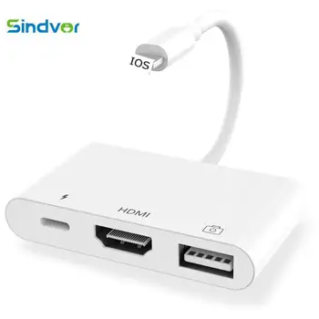 

For Lightning to OTG Digital AV Adapter 3 In 1 OTG HDMI USB 1080P HD/TV Projector Converter for iPhone Ipad Apple to USB Camera