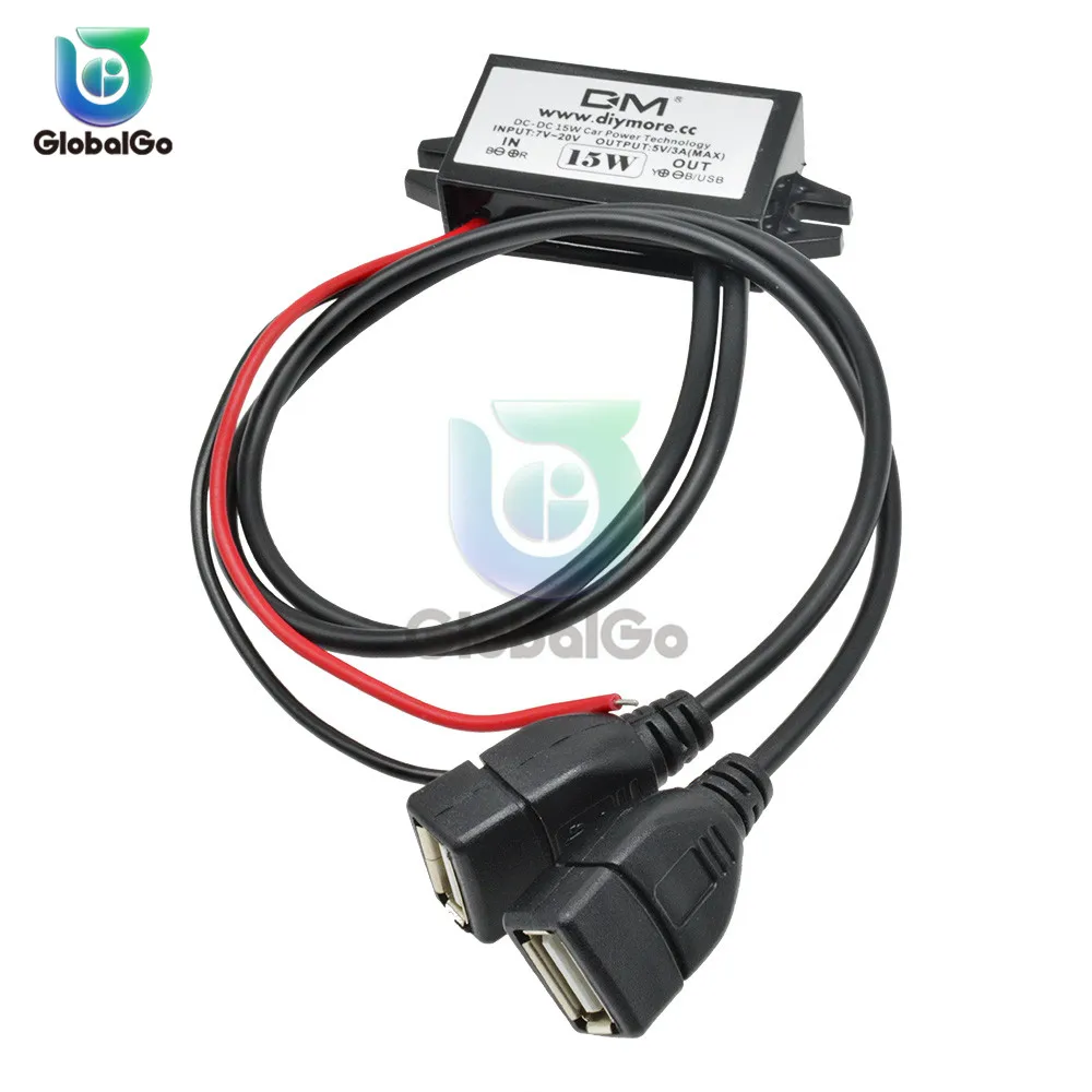 

USB DC-DC Step Down Buck Converter Power Supply Module 7-20V to 5V 3A 15W Waterproof Car Power Supply Double USB Adapter