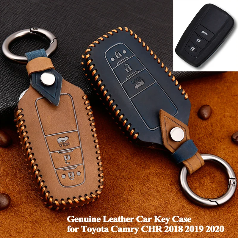 

1pc Styling High quality Genuine Leather Car Key Case Cover Shell Accessories for Toyota Camry CHR C-HR Avalon 2018 2019 2020