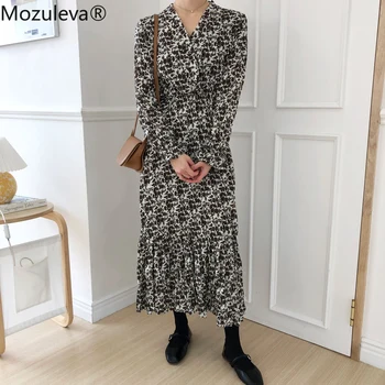 

BornSra 2020 Spring Summer Korea Style Print Dress Women Dress Loose Long Sleeve A-line Vintage Dress Vestidos De Fiesta