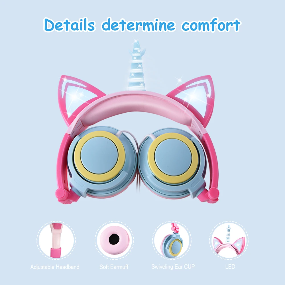 Cute Headphone Unicorns 3 5MM Wired Kids Headphones Earphone Gaming Headset for Adult Children Birthday Gifts