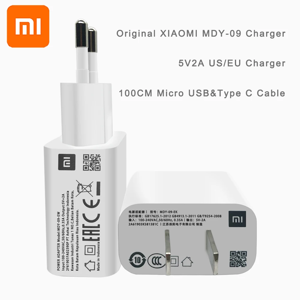 

original XIAOMI MI 5V 2A USB Wall Charger EU US Micro USB Type C Data Cable for MI 2 3 4 Redmi 4 X A 7 Note 4 X 5 A 6 A 7A S2 S1
