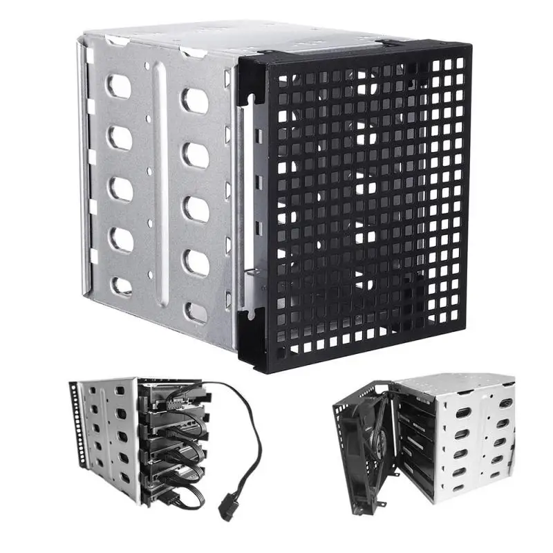 

5.25" to 5x 3.5" SATA SAS HDD Cage Rack Hard Driver Tray Caddy with Fan Space for PC Case which CD-ROM Slot Inwall is flat
