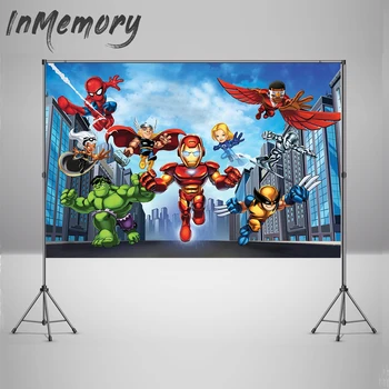 

Superhero Baby Birhday Party Comics Avengers Poster Portrait Photo Backgrounds Photography Backdrops Photo Studio Vinyl