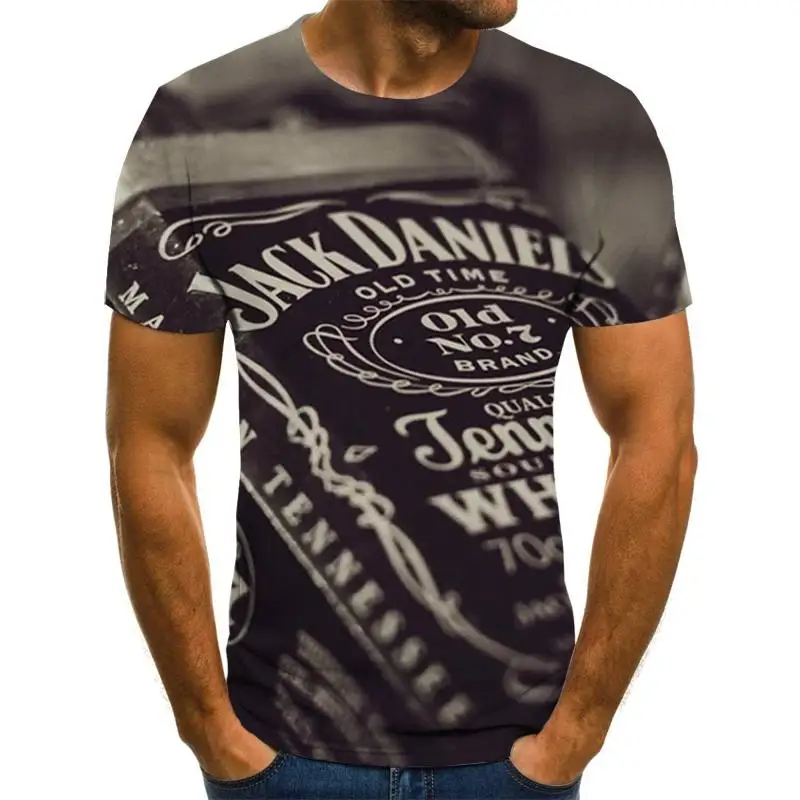 Популярный брендовый дизайн Пива 3D Jack Daniels печати мужская футболка модные футболки с короткими рукавами
