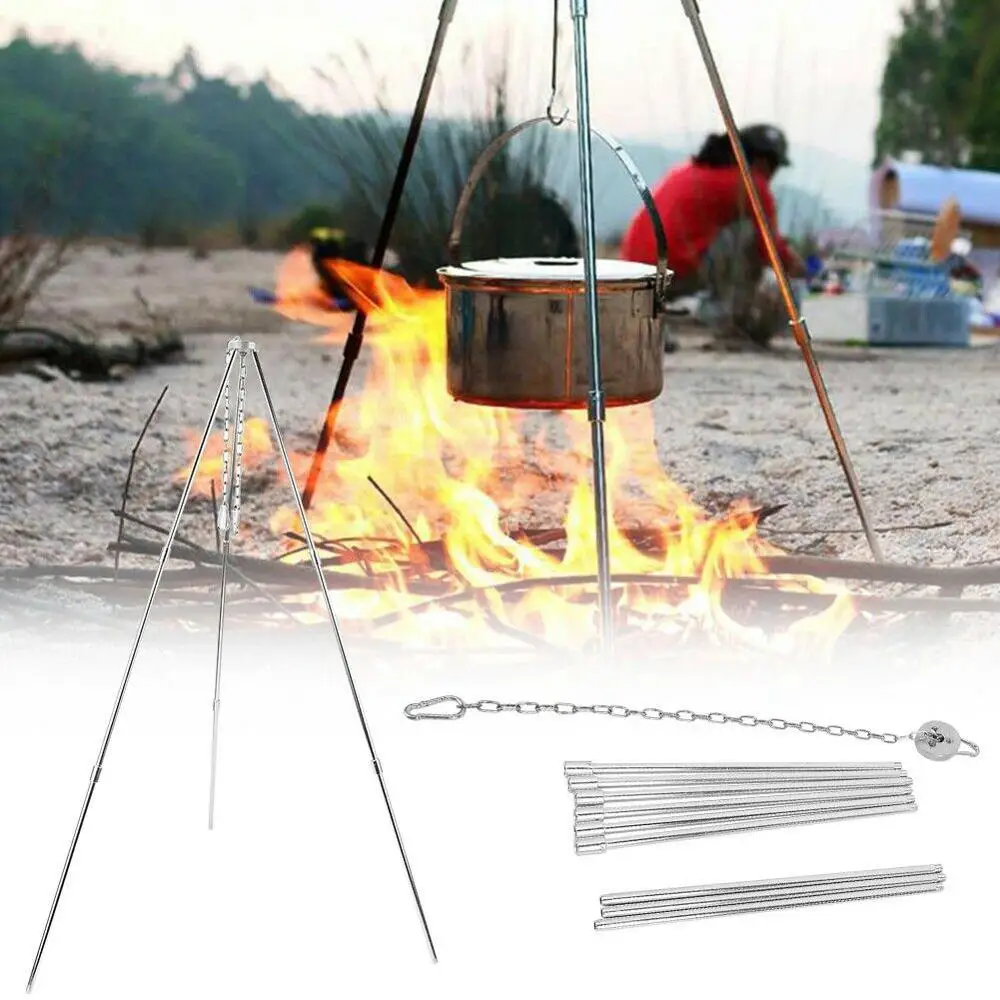 

Camping Cooking Lantern Tripod Camp Fire Dutch Oven Pot Pan Holder
