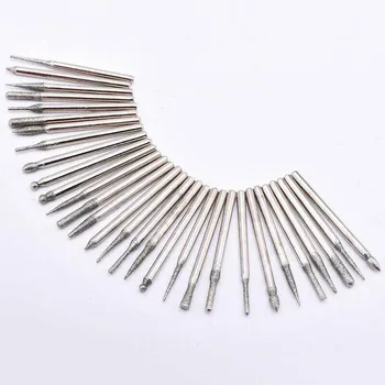 

30pcs 150 Grit Diamond Rotary Burr Engraving Drill Bit Set For Rotary Tool Glass Stone +Storage Case 1-3/4\" Overall Length