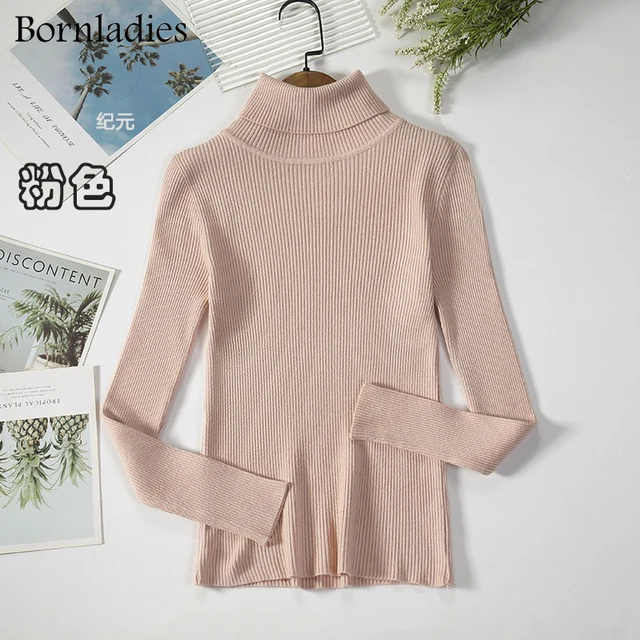 Bornladies 2021 Basic Turtleneck Women Sweaters Autumn Winter Tops Slim Women Pullover Knitted Sweater Jumper Soft Warm Pull Pink