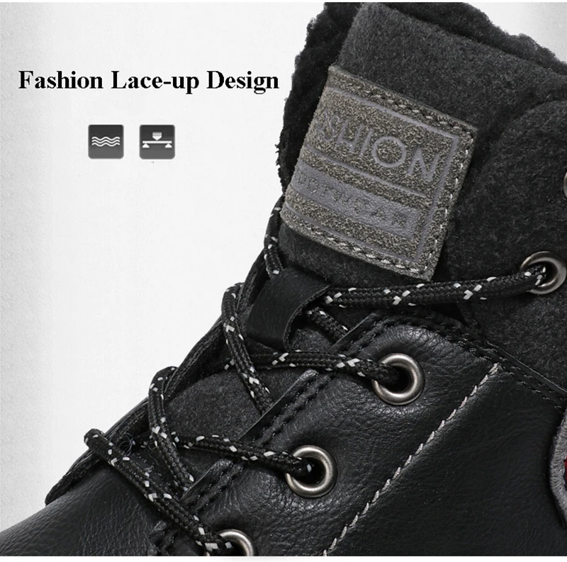 Merkmak Winter Warm Fur Men's Boots Leather Ankle Boots Waterproof Snow Boots Outdoor Desert Boots Comfortable Motorcycle Boots