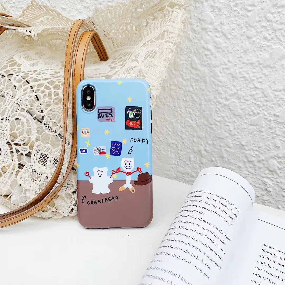 

Cartoon Fashion Cute Happy Bear Small Fork Mobile Shell for iPhone XS MAX X XR 7 8 6 6Splus Matte Soft Silicone IMD Case Coque
