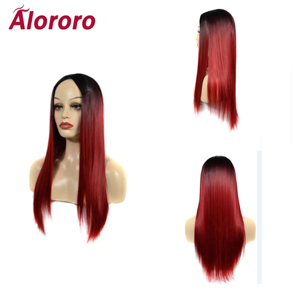 Alororo женские Ombre прямые длинные парики 24 дюйма черный фиолетовый коричневый