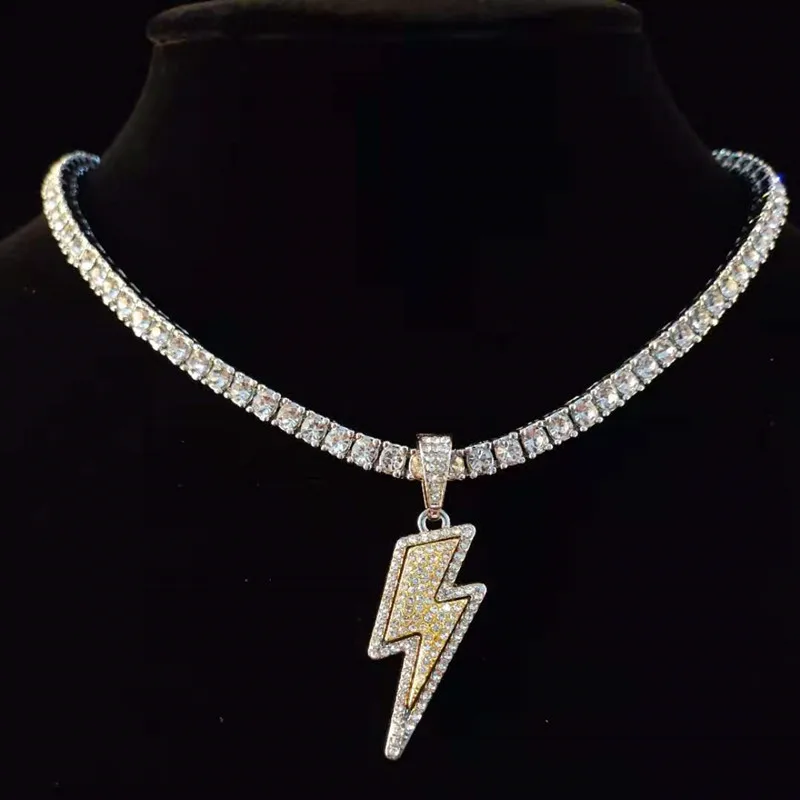 Triple Crown Gold Chain With Lightning Bolt Hip Hop Bling