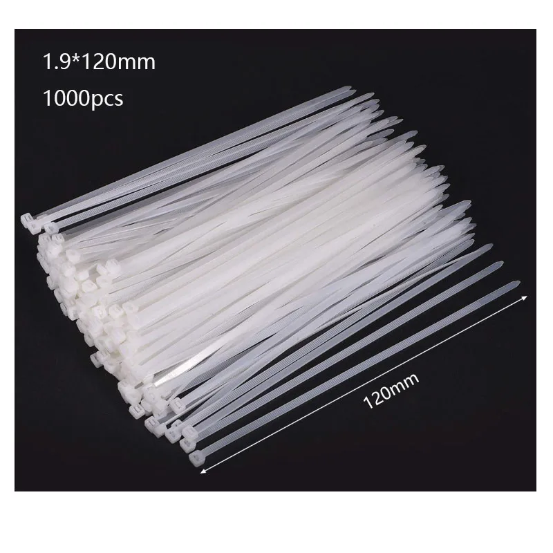 1.9 x 120mm White Кабельные стяжки самоблокирующиеся пластиковые нейлоновые проволочные стяжки-упаковка из 1000 - Цвет: 1.9 x 120mm White