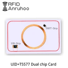 5PCS RFID Smart Dual-Chip White Card UID 5577 Rewritable Copy Key 125khz 13.56Mhz Copier Clone Tag NFC Duplicator IC ID Sticker
