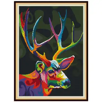 

Colorful Deer animals painting decor counted printed on the canvas 11CT 14CT kits Cross Stitch embroidery needlework Sets