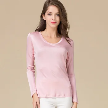 

Ladies new solid color V-neck slim long-sleeved bottoming T-shirt