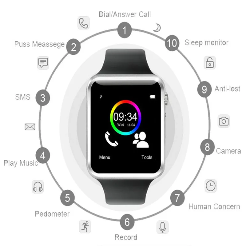 A1 Смарт часы спортивные наручные часы Поддержка 2G SIM TF камера Smartwatch для телефона Android PK GT08 DZ09 iwo 8 Y1 умная электроника
