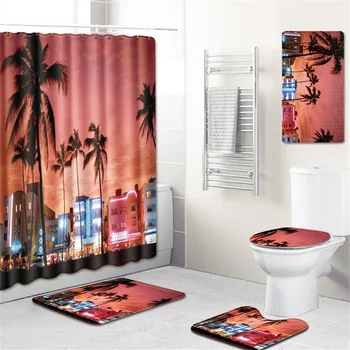 

Bath Mat Bathroom Curtain Five-Piece Set Curtain Partition Curtain PVC Floor Mat Bath Mat Toilet Cover Foot Mat Bathtub Carpet