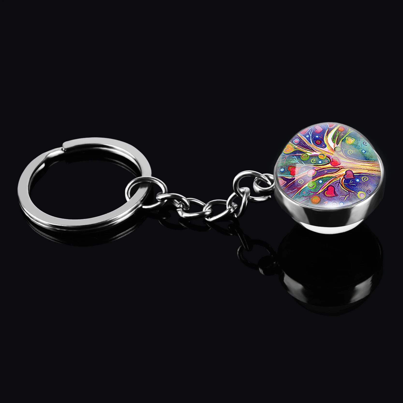 

Family Life Tree Keychains Glass Ball Double Side Fashion Design For Bag Key Holder Charm Hanging Pendant Car Key Chains Gift