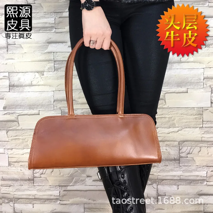 

2019 Guangzhou WOMEN'S Leather Bags Pure Full-grain Leather Retro Cool Tote Bag Handbag Shoulder Bag