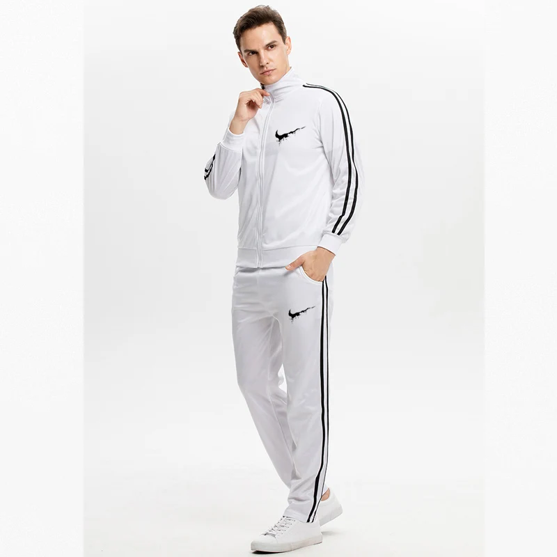 

2019 New Striped Tracksuit Men's Solid Sets Casual Sports Suit Spring Autumn Men Sportswear Zipper Hoodie+Pants Training Suit