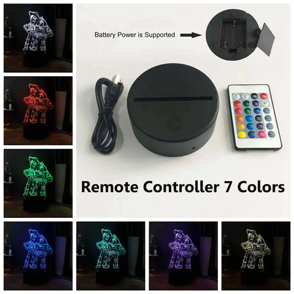 Милый USB 3D прикроватный светильник История игрушек Базз светильник год древесный RGB многоцветный акриловый светодиодный ночной Светильник для сна детская игрушка подарок Прямая поставка - Испускаемый цвет: USB Remote 7 colors