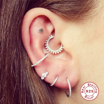 

Aide 6/7/8mm CZ Cartilage Hoop Earrings Ear Buckle for Women Simple Boho Classic Small Hoops Earrings Stud 925 Sterling Silver