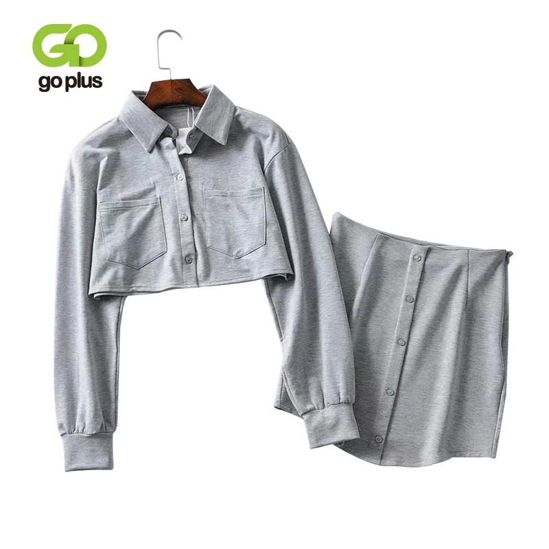 

GOPLUS Women's Tracksuit Two Piece Top and Skirt Set Gray 2 Piece Outfits Sports Suit Conjuntos De Mujer Ensemble Femme C9557