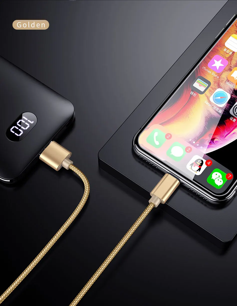 USB кабель для iPhone Xs Max 8 7 6 Plus ROCK нейлоновый кабель передачи данных для быстрой зарядки для освещения кабель для iPhone 5S 5 USB шнур зарядного устройства