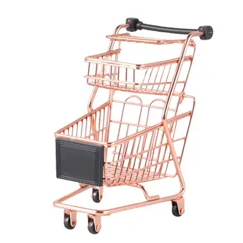 

Mini Two-tier Shopping Cart Children Simulation Play Toy Grocery Cart Trolley Storage Basket Rose Gold Trolley Organizer Rack