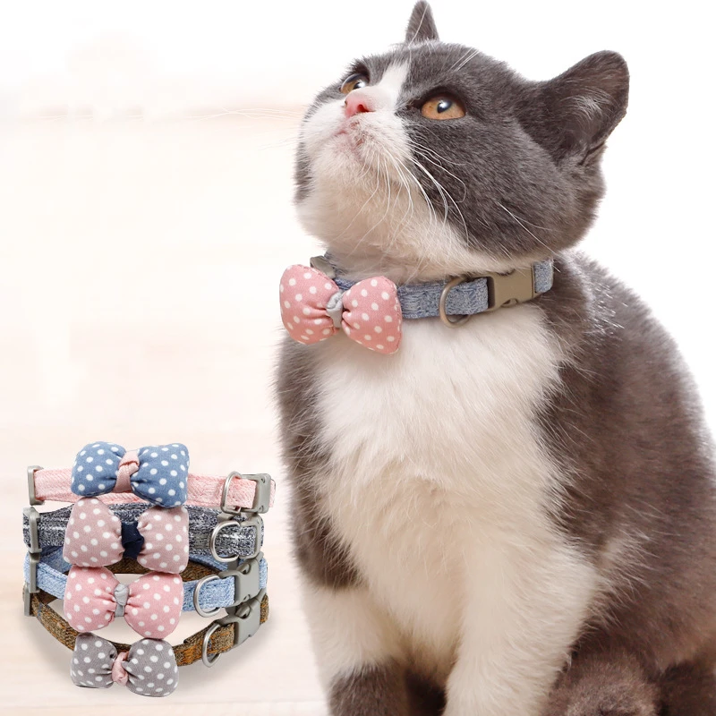 

Wave Bowknot Cat Collar Adjustable Puppy Collar Lovely Pet Accessories for Cats Small Dogs