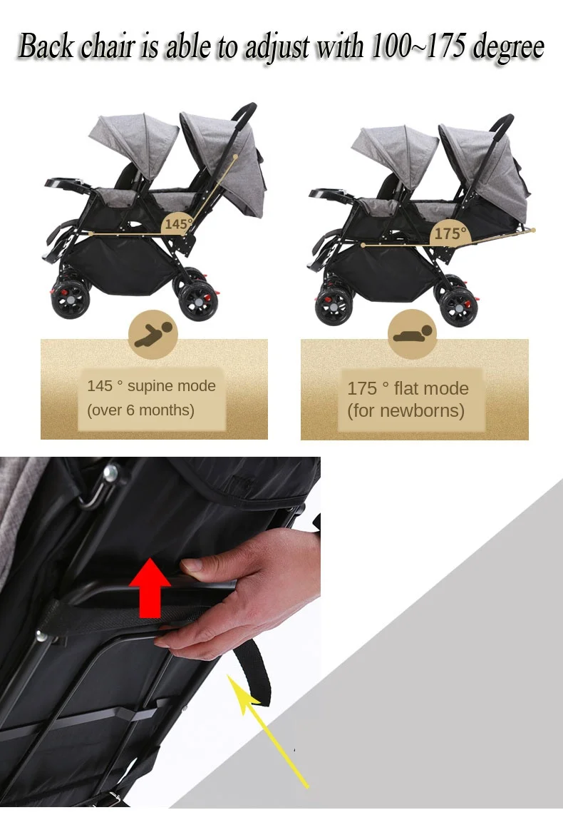 Double baby Stroller for Twins Omni-directional Wheels Half Lying Twin Baby Stroller Baby Double Jogging Stroller 360 Degree