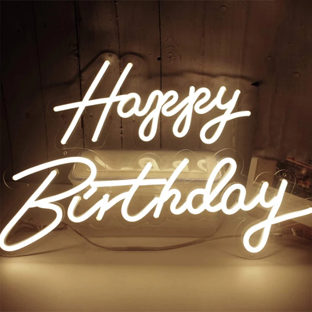US $70.67 Custom Led Sign 56x40CM Happy Birthday Led Flex Transparent Acrylic Neon Sign Light Letter Board Party Background Wall Decor