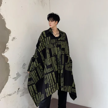

Male Women Streetwear Vintage Fashion Gothic Stage Dress Shirt Men Autumn Long Sleeve Loose Casual Pattern Irregular Shirt