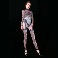 Сексуальный эластичный комбинезон с принтом, женские сетчатые Стразы, боди, наряд для сцены, танцев, шоу, ночного клуба, ГОГО, танцевальный костюм, одежда для вечеринок
