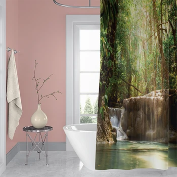 

Cassisy Bathroom Shower Curtain Streams in the woods Forest landscape Decor Waterproof 100% Polyester Washable Curtains W/Hooks